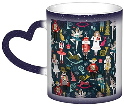 JBYJBX Superbe tasse à café en porcelaine pour femme, motif casse-noisette, danse de Noël, changement de couleur, sensible à la chaleur