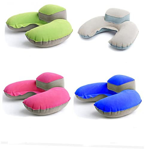 PRETYZOOM Outdoor Kissen PVC Aufblasbar U-förmiges Kopf Nacken Kissen mit Ohrstöpseln in Grün für Camping und Schlafen