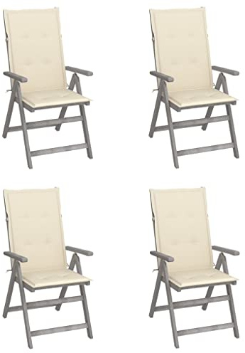 CKioict Stapelstuhl Bistrostuhl Balkonmöbel Verstellbare Gartenstühle 4 STK. mit Auflagen Massivholz AkazieGeeignet für Balkone, Rasenflächen, Gärten