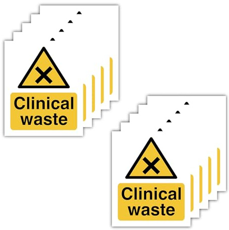11CM X 9CM Pack of 10 Self Adhesive Clinical Waste Warning Vinyl Stickers, Clinical Waste Label Sign for Bin