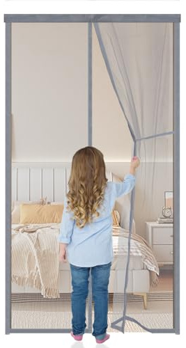 Magnetic Fly Screen Door 115x200cm,Anti Mosquito Mesh Fly Curtain Nets,Easy to Install, Without Drilling,Keep Fresh Air in,Ideal for Patio Balcony Living Room,Grey