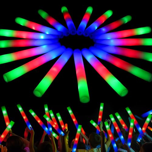 JOYIN 12 PCS Foam Glow Sticks Party Favors, Bulk LED Foam Sticks with 3 Modes Color Flashing Glow Party Supplies for Wedding, Concert, Camping, Birthday, Halloween Party Bag Fillers for Kids
