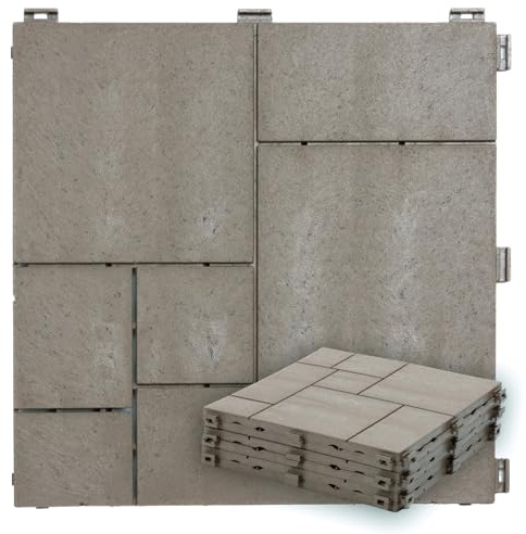 e-floor Terrassenfliesen Klicksystem aus Recycling-Material 30 x 30 cm 6 Stück – Balkon Bodenbelag Wetterfest – Klickfliesen Terrasse mit Drainagesystem – Balkonfliesen Steinoptik - 6 Stück = 0,55m²