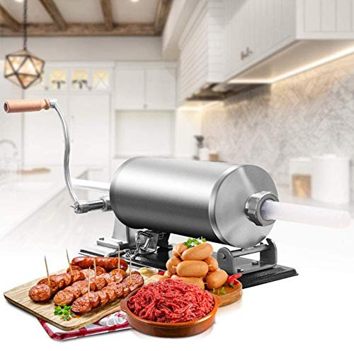 Hachoir à Viande Manuel en Inox Alimentaire Hachoir Manuel à Manivelle, Machine à Saucisse Poussoir à Saucisses Viande, avec 4 Tailles de Tubes (3.6L)