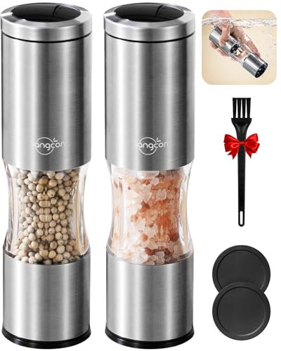 Sangcon Salt and Pepper Grinder Set with Dust Cover, Large Capacity Manual Pepper Mill with Adjustable Coarseness,Ceramic Grinding core Stainless Steel Salt Pepper Mill Grinder Suitable for Camping