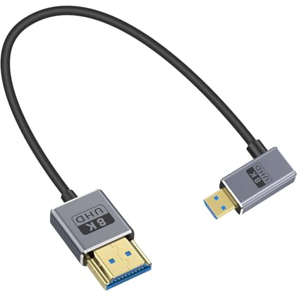 Duttek 8K 90 Degree Micro HDMI to HDMI Cable 1FT/30cm, Right Angle HDMI Male to Micro HDMI Adapter Cable with 8K@60Hz, 4K@240Hz, 48Gbps Micro HDMI Cable Coiled for Cameras, DSLRs, Camcorders, Monitors