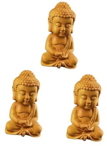 RORPOIR 3stücke Delicate Miniatur Buddha Statue Aus Holz Handgefertigte Buddha Figur Für Meditation Feng Shui Wohnzimmer Dekoration Für Familie Und Freunde