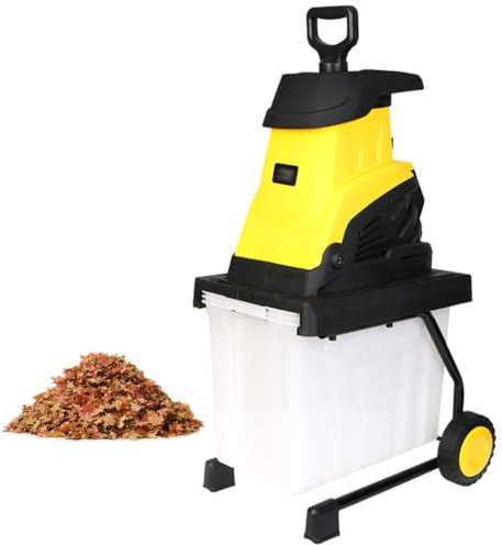 Electric Leaf Mulcher Shredder, 2500W Portable Garden Leaf & Wood Crushing Shredder, 45L Collection Box, 40mm Cutting Width, Reversible Steel Blades, Wood Shredders and Chippers with Transport Wheel