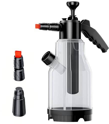 Skumspruta bil 2 l tryckspruta bil sprayflaska med 2 munstycken och övertrycksventil, pumpsprayflaska sprayskumrengöring för biltvätt, trädgårdsarbete, hus, husdjursvård
