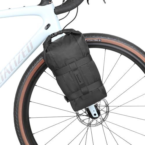 Rhinowalk Fahrrad Gabeltasche 6.5L – wasserdichte Bikepacking Tasche mit Rollverschluss – Montage mit Schrauben oder Gurten – Robuste Vorderradtasche für MTB, Gravel & Touring – Schwarz