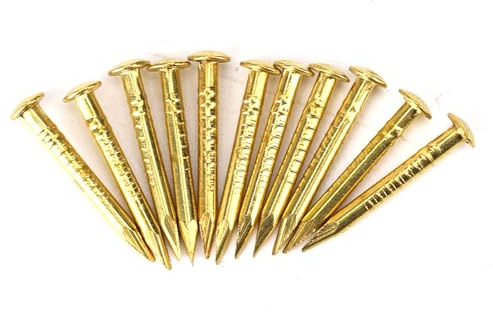 Haosie 100pcs Copper Nails, 15mm Length Brass Nails, Round Head Long Nail, Hinge Hardware Accessories, for Home Furniture