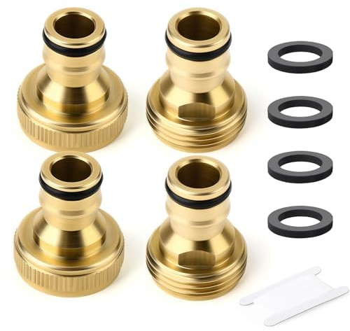 ERGAOBOY Brass Garden Hose Tap Connector, 3/4 GHT Male & Female Faucet Nozzle Quick Connect Adapter Universal Pipe for Connecting Simple Water Pipes Fitting(Pack of 4)