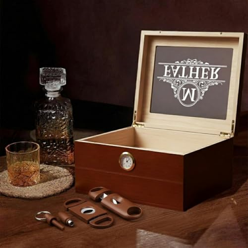 Extrabily Custom Cigar Box Gift for Men/Women. Glass Top Tabletop and Storage Drawer with Hygrometer,Personalized Cigar humidor Gifts for Birthday/Valentine's Day/Father's Day-Engraving in the USA