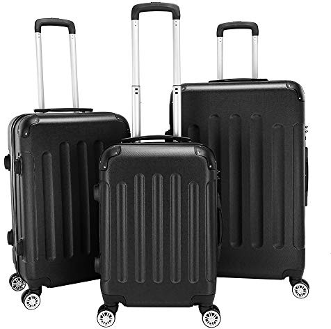 3 Piece Luggage Set Carry On Suitcase,20/24/28in Portable ABS Trolley Case,Rolling Hard Shell Travel Suitcases,Lightweight Carry-on and Checked Luggages Set,with Wheels,for Men & Women (Black)