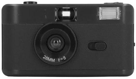 Fockety 35mm Film Camera, 28MM F/8 Lens 1/120s Shutter Speed Reusable Vintage Camera with Flash, Wrist Strap, Lightweight Retro Half Frame for Gift (Black)