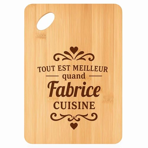Planche à Découper Meilleur Quand Fabrice Cuisine - Plateau Apéro en Bambou Cadeau Gravé pour Homme Cuisine Barbecue