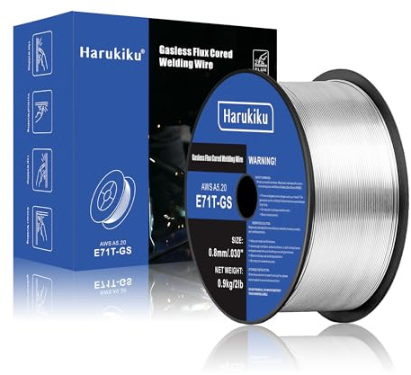 HARUKIKU Hilo Tubular Sin Gas 0,8mm Peso neto: 0,9 kg - Carrete E71T-GS para Máquina Soldadura MIG, Soldadura Semiautomática Multiusos (Acero Dulce) 1 Unidad