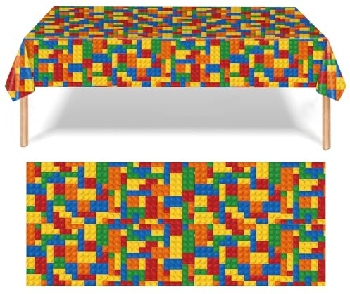 Ovanda Multicolor Bausteine Tischdecke, Baustein Kindergeburtstag Deko