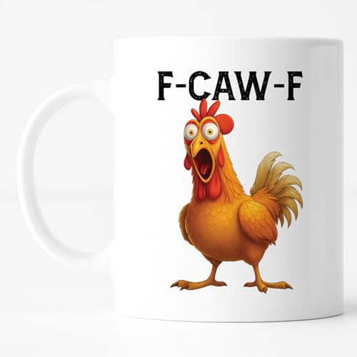 Custom Moments Father’s Day Gift for Men – F-Caw-F Funny Chicken Mug 11oz, Angry Rooster Meme Cup, Crazy Hen Coffee Mug, Farm Animal Humor Gift for Friends, Party Lovers & Coworkers