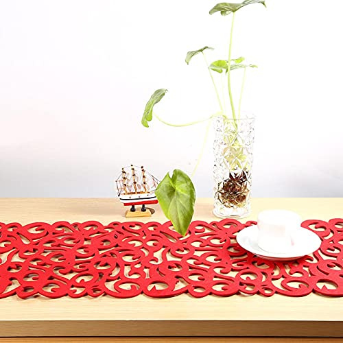 Irfora Grüner Filz-Tischmattenläufer, Hitzebeständig, Künstlerisch und Elegant für die Inneneinrichtung, 40 X 11 Zoll, mit Wunderschönem Durchbrochenem Blumenmuster, Verformt Sich Nicht, (Rot)