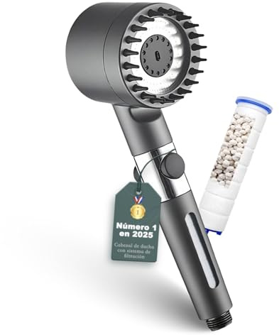 Cabezal de Ducha con Filtro Antical y Purificador de Agua, Alcachofa de Ducha Ajustable, Cartucho Reemplazable Ahorro de Agua y Piel más Suave (1)