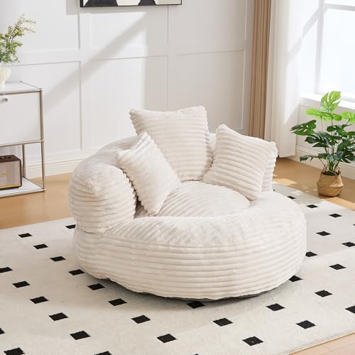 SACOOL Puf de pana duradero y cómodo con respaldo alto, tres almohadas, adecuado para adultos y niños, ideal como sillón de juegos, sillón reclinable individual.
