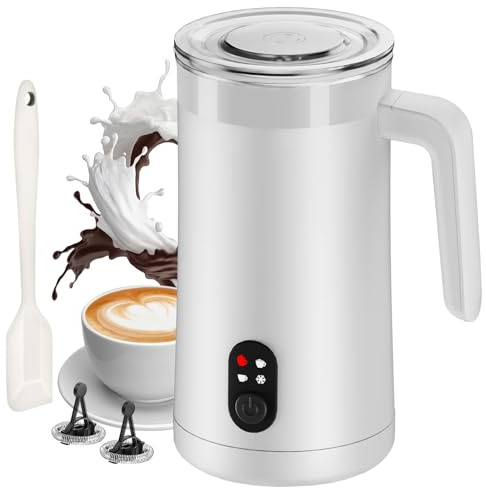 Ovetedot Milchaufschäumer, 400 ml Milchaufschäumer Elektrischer 4-in-1 für Heißen und Kalten Milchschaum, Automatische Abschaltung Kaffee Aufschäumer für Latte, Macchiato, Cappuccino(Weiß)