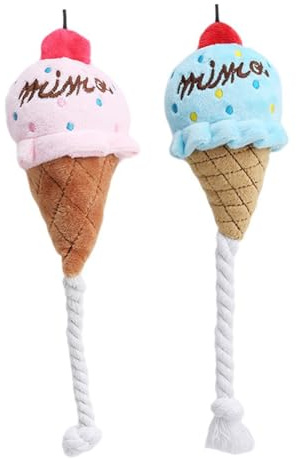 Lurrose Jouets pour Chien Forme Cornet Glace Lot de 2 en Peluche Couineur Peluche Résistante pour Jouer et Mâcher