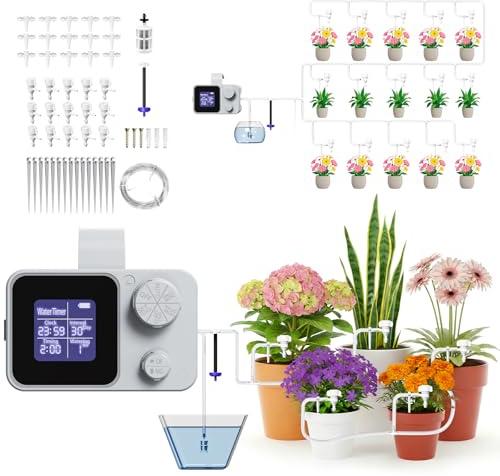 MQFORU Automatisches Bewässerungssystem Indoor, Wasservolumen Einstellbar, Tropfbewässerung mit 350 Modi, Timer, Selbstbewässerungssystem für 15 Zimmerpflanzen, Garten & Balkon Topfpflanzen