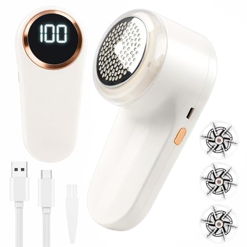 Fusselrasierer Elektrisch, Tragbarer Aufladbar Fusselentferner,Fabric Shaver Pilling Wollrasierer Entfussler für Verschiedene Stoffe, Kleidung, Teppich,3 Klingen, Typ-C-Ladekabel und Reinigungsbürste
