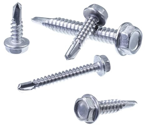 SECCARO 200 viti per lamiera con testa esagonale e flangia, 5,5 x 25 mm, in acciaio inox A2, punta autoforante, ISO 15480/DIN 7504, 200 pezzi