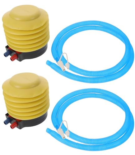 VILLCASE Pompe à Pied Portable Jaune pour Ballon de Fitness et Yoga, Kit 2 Sets avec 4 Embouts et 2 Extracteurs, Gonflage pour Lit Gonflable et Bouée de Piscine en Plastique, Camping
