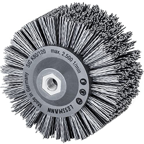 Lessmann Rundbürste gestanzt grau ø 140 mm (18 x 13 Reihen, Aufnahme: M14, Fadenstärke 1,2 mm Schleifborsten mit Siliziumcarbidkorn, zur Holzbearbeitung geeignet, für großflächige Oberflächen) 402890