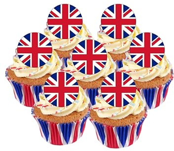 24 Precut Royal Union Jack UK Flag Edible Wafer Paper Cake Toppers Decorations - Patriotic