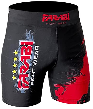 Farabi Sports MMA Short Vale Tudo Kompressionsshorts Grappling Fight Training Match Compression Tight (Black/Red, XL)