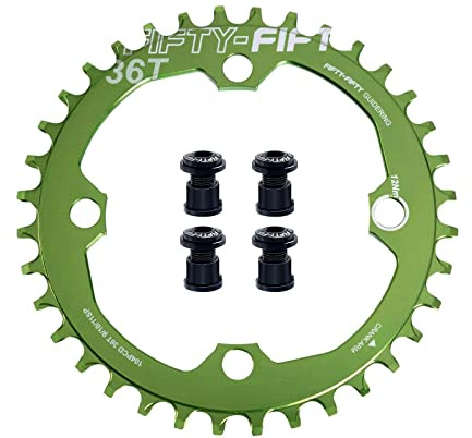 FIFTY-FIFTY Round 104BCD Mountain Bike Chainring, 30T 32T 34T 36T Narrow Wide, Single Chainring for 9/10/11-Speed with 4 Alloy Bolts for MTB (30T, Round Green)