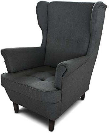 Ohrensessel Sessel King - Lounge Sessel mit Armlehnen - Retro Stuhl aus Stoff mit Holz Füßen - Polsterstuhl für Esszimmer & Wohnzimmer (Graphit (Inari 94), ohne Hocker)
