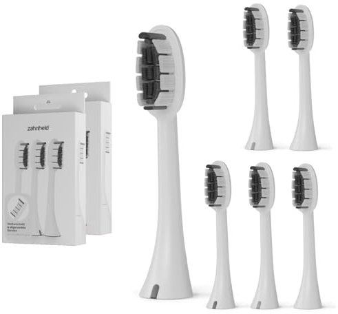 Zahnheld Bürstenkopf Basic Medium - 6 x Zahnbürstenköpfe für elektrische Zahnbürste Gero G2 und G3 - mittelharte Aufsteckbürsten für Schallzahnbürste für gründliche Alltagsreinigung - weiß