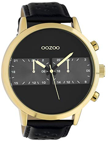 Oozoo Herrenuhr im Racing Look mit Lederband 50 MM Goldfarben/Schwarz C10516