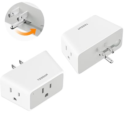 Multi Plug Wall Outlet Extender 2 Packs, TESSAN 3 AC Plug Extension Outlet Splitter, 3 Way Plug Adapter, 3 Prong to 2 Prong Adapter 1875W Max for Cruise Ship, Home, Office, Dorm, Travel Essential