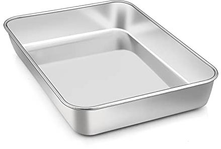 Homikit Backblech, Rechteckige Auflaufform Ofenblech aus Edelstahl, Tiefes Ofenform Fettpfann für Backen Braten Servieren, Gesund, Leicht zu reinigen & Spülmaschinenfe