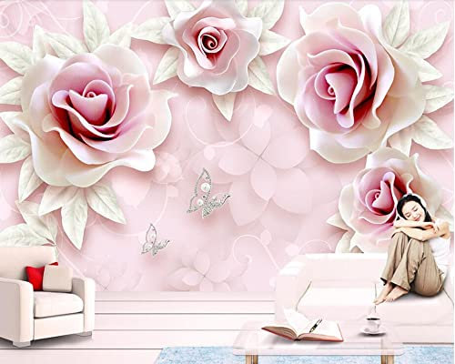 Frtmsticker Papier Peint Autocollant Murale 3D Rose Mode Fleurs Papier Peint Photo 3D Enfants Chambre 3D Murale Pvc Autocollant Wall Art Garçon Fille Chambre Affiche Murale 400X280Cm