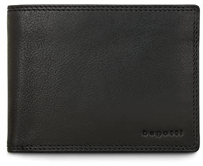 bugatti Savona Geldbörse aus vegetabilem Büffelleder, RFID-Portemonnaie Querformat, Leder-Wallet für Herren, schwarz