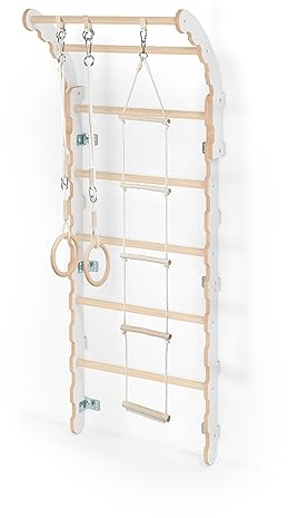 MAMOI® Klettergerüst Indoor, Sprossenwand für Zimmer, Turnringe für Klettern, Kletterwand und Spielgeräte, Turngeräte mit Klimmzugstange für drinnen, Sportgeräte