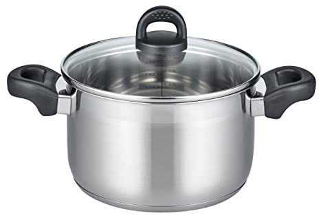 ELO 12221 - Pentola per carne, serie GD, 20 cm, tormalina, a induzione, in acciaio inox satinato, manici in plastica antiscivolo, con scala litro e sistema di dosaggio dell'olio