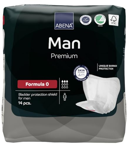 Abena Man Formula 0 - Almohadillas de incontinencia para hombre, con etiqueta ecológica, protección extra, transpirables y cómodas con rápida absorción, discretas - 250 ml de absorción, 14 unidades