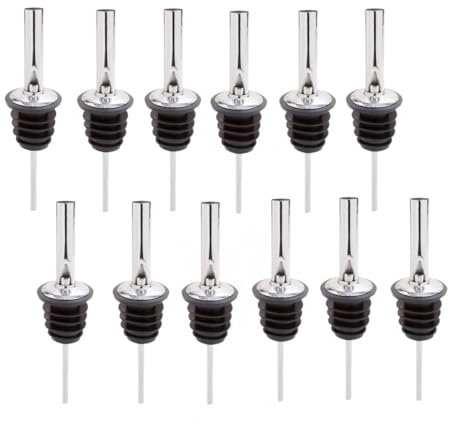 Chabrias Bottle Pourers for Spirits, 12Pcs Fast Freeflow Spirit Jet Pourer Stainless Steel - Premium Liquor Pour Spout for Effortless Pouring for Olive Oil Coffee Syrup Vinegar Bottles