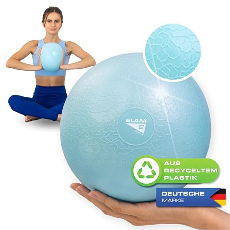 ELANI Pelota de pilates, 25 cm, antideslizante y superligera, con instrucciones de ejercicios, repele la suciedad y es respetuosa con el medio ambiente, hasta 100 kg, pelota de gimnasia pequeña,