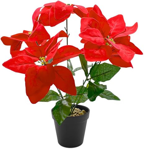 Stephans Möbelbörse Weihnachtsstern Poinsettie künstlich im Topf Christstern täuschend echte Kunstblume Weihnachtsstern Weihnachten Deko Pflanze 35cm rot