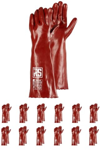 RS PVC 45 Schutzhandschuhe Chemikalien aus PVC/Größe 10, 12 Paar/Braun/Chemisch und Mikrobiologisch Handschuhe/Arbeitshandschuhe/beständig gegen Säurefest, Säure Laugen und Öl Handschuhe